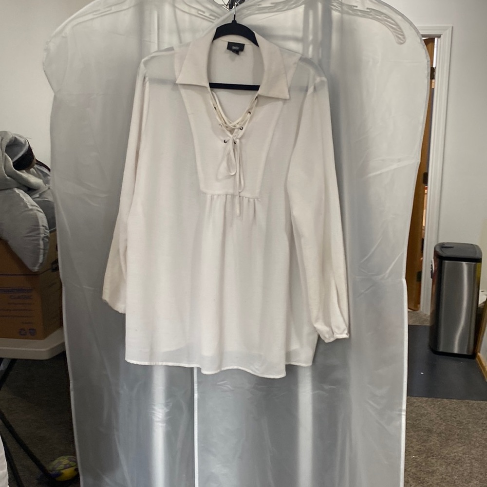 Faux linen lace-up top